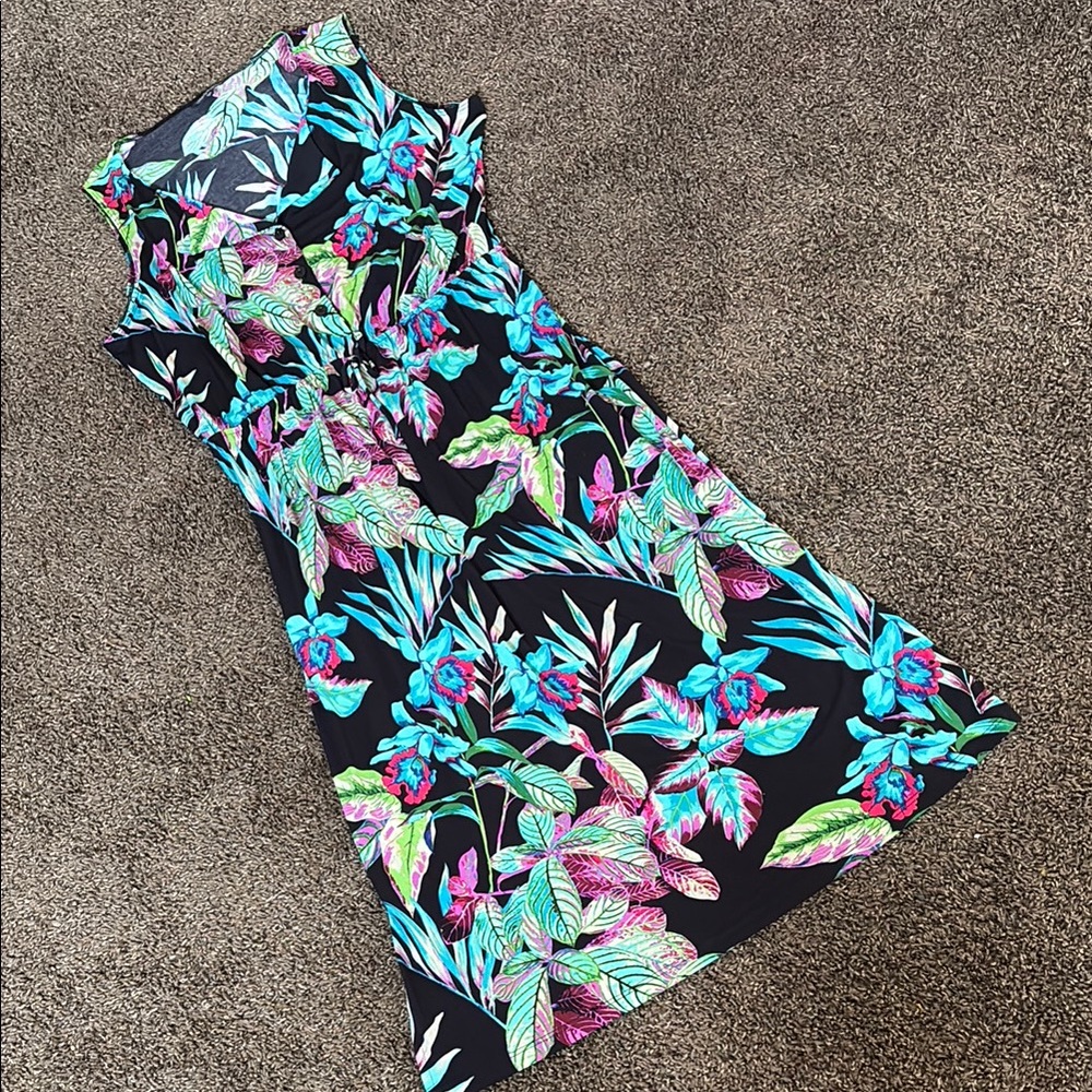 Floral Sleeveless Dress - Black and Blue